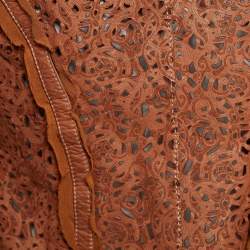مملوكة مسبقًا Roberto Cavalli Brown Laser Cut Leather Tie Up Jacket S