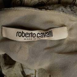 Pre Owned Roberto Cavalli Beige Snakeskin Print Silk Asymmetric Maxi Dress M