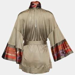Class by Roberto Cavalli Grey Stretch Knit Printed Panel Belted Tunic Top L