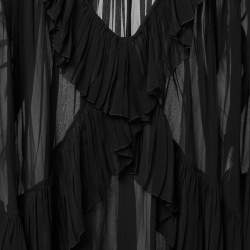 Pre Owned Roberto Cavalli Black Silk Ruffled Blouse M