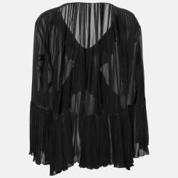 Pre Owned Roberto Cavalli Black Silk Ruffled Blouse M