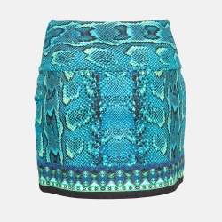 مملوكة مسبقًا Roberto Cavalli Blue Snake Print Jersey Asymmetrical Mini Skirt S