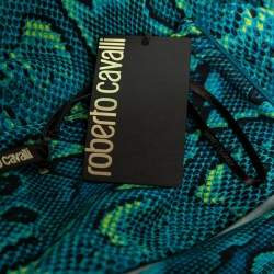 مملوكة مسبقًا Roberto Cavalli Blue Snake Print Jersey Asymmetrical Mini Skirt S