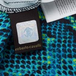 مملوكة مسبقًا Roberto Cavalli Blue Snake Print Jersey Asymmetrical Mini Skirt S