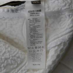 Pre Owned Roberto Cavalli White Patterned Knit Sleeveless V-Neck Dress M