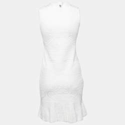 Pre Owned Roberto Cavalli White Patterned Knit Sleeveless V-Neck Dress M