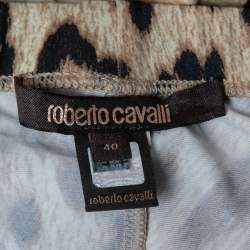 Pre Owned Roberto Cavalli Beige Leopard Print Stretch Knit Leggings S