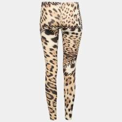 Pre Owned Roberto Cavalli Beige Leopard Print Stretch Knit Leggings S