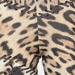 Pre Owned Roberto Cavalli Beige Leopard Print Stretch Knit Leggings S