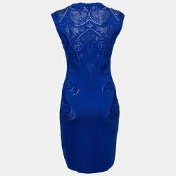 Pre Owned Roberto Cavalli Blue Knit Embellished Midi Dress M