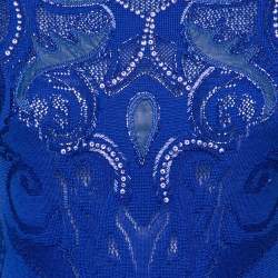 Pre Owned Roberto Cavalli Blue Knit Embellished Midi Dress M