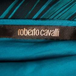 Pre Owned Roberto Cavalli Green Printed Silk One Shoulder Belted Kaftan Top M