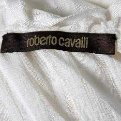 Pre Owned Roberto Cavalli White Patterned Knit & Lace Paneled Maxi Dress M