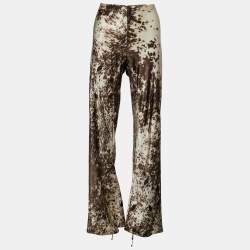 Pre Owned Roberto Cavalli Brown Printed Silk Satin Drawstring Hem Trousers M