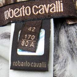 Pre Owned Roberto Cavalli Brown Printed Silk Satin Drawstring Hem Trousers M