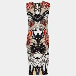 Pre Owned Roberto Cavalli Beige Floral Print Jersey Sleeveless Dress M