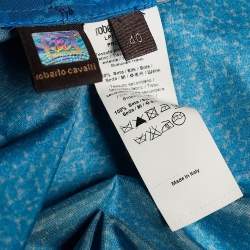 مملوكة مسبقًا Roberto Cavalli Blue Printed Silk Ruffled Hem Maxi Skirt S