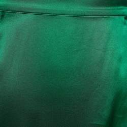 Pre Owned Roberto Cavalli Green Silk Satin Flared Maxi Skirt L