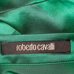 Pre Owned Roberto Cavalli Green Silk Satin Flared Maxi Skirt L