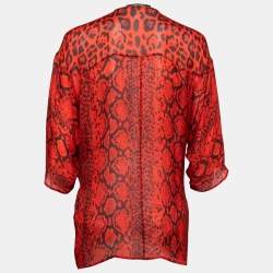Pre Owned Roberto Cavalli Red Animal Print Silk Top One Size   