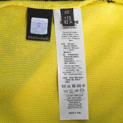 Pre Owned Roberto Cavalli Yellow Printed Silk Round Neck Top S