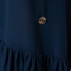 Pre Owned Roberto Cavalli Dark Blue Silk Ruffled Hem Top S  