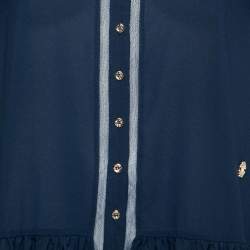 Pre Owned Roberto Cavalli Dark Blue Silk Ruffled Hem Top S  