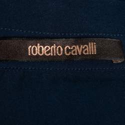 Pre Owned Roberto Cavalli Dark Blue Silk Ruffled Hem Top S  