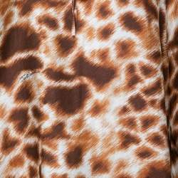 Pre Owned Roberto Cavalli Brown Printed Crepe De Chine Tie Detail Blouse S