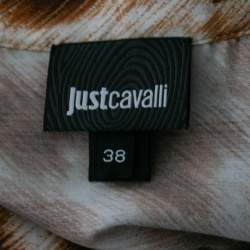 Pre Owned Roberto Cavalli Brown Printed Crepe De Chine Tie Detail Blouse S