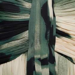 Pre Owned Roberto Cavalli Beige & Green Printed Pleated Silk Mini Dress S