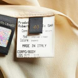 Pre Owned Roberto Cavalli Beige & Green Printed Pleated Silk Mini Dress S