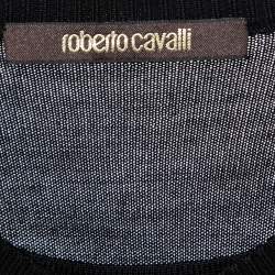 Pre Owned Roberto Cavalli Black Printed Silk Inset & Knit Long-Sleeve Cardigan S