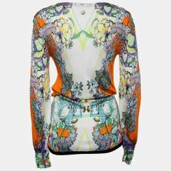 Pre Owned Roberto Cavalli Multicolor Printed Jersey Knit Belted Mini Dress S