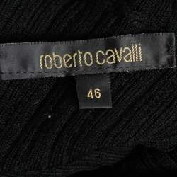 Pre Owned Roberto Cavalli Black Rib Knit Wool Silk Trimmed Turtle Neck Sweater L
