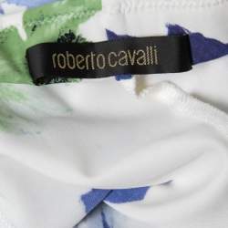 Pre Owned Roberto Cavalli White Floral Print Stretch-Jersey Maxi Skirt L