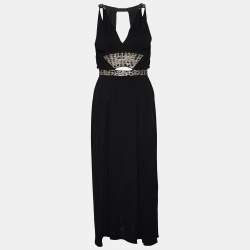 Pre Owned Roberto Cavalli Black Jersey Embellished Cutout Maxi Dress S