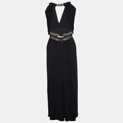 Pre Owned Roberto Cavalli Black Jersey Embellished Cutout Maxi Dress S