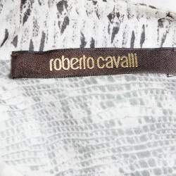 Pre Owned Roberto Cavalli Light Grey Snakeskin Printed Silk Button Front Shirt S