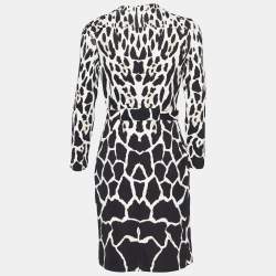 Pre Owned Roberto Cavalli Black Animal Print Jersey Belted Wrap Dress M