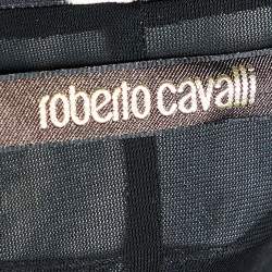 Pre Owned Roberto Cavalli Black Animal Print Jersey Belted Wrap Dress M