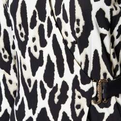 Pre Owned Roberto Cavalli Black Animal Print Jersey Belted Wrap Dress M