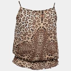 Pre Owned Roberto Cavalli Brown Animal Printed Silk Sleeveless Top M