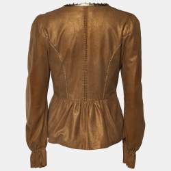 Pre Owned Roberto Cavalli Brown Suede Hook Front Jacket M