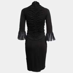 Pre Owned Roberto Cavalli Black Jersey Ruched Midi Dress S