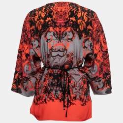 Pre Owned Roberto Cavalli Orange Printed Silk Blouse S