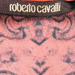 Pre Owned Roberto Cavalli Orange Printed Silk Blouse S