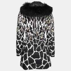 Pre Owned Roberto Cavalli Black Animal Printed Down Padded Fur Lined Puffer Jacket M
