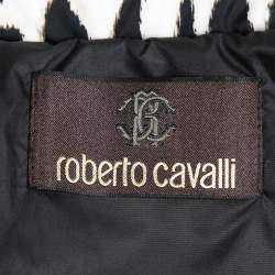 Pre Owned Roberto Cavalli Black Animal Printed Down Padded Fur Lined Puffer Jacket M
