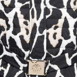 Pre Owned Roberto Cavalli Black Animal Printed Down Padded Fur Lined Puffer Jacket M